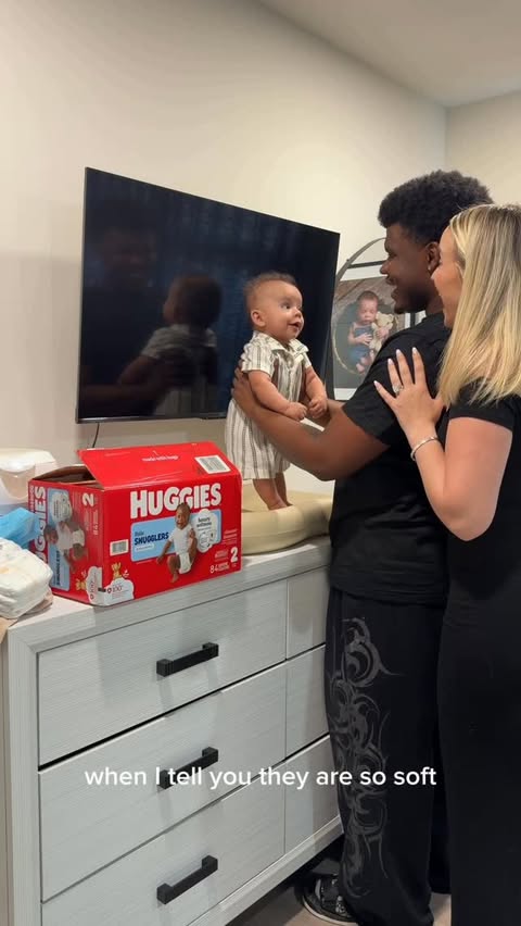 Instagram post by @triciaandkam for Huggies. Caption reads: [...] easier lately is the new & improved @Huggies....