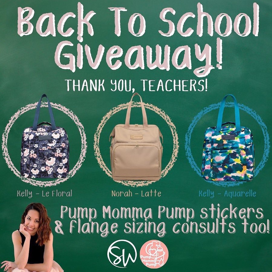 Instagram post by @pump_momma_pump for Sarah Wells Bags. Caption reads: [...] Giveaway! ✏️ @pump_momma_pump and....