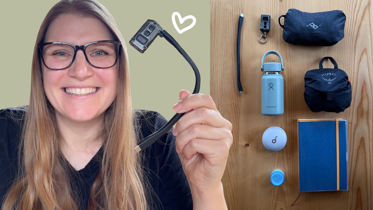 YouTube post by @MaggiFuchs for Matador Equipment. Caption reads: Maggi's Minimalist Travel Gear Updates (Nov 2025):....