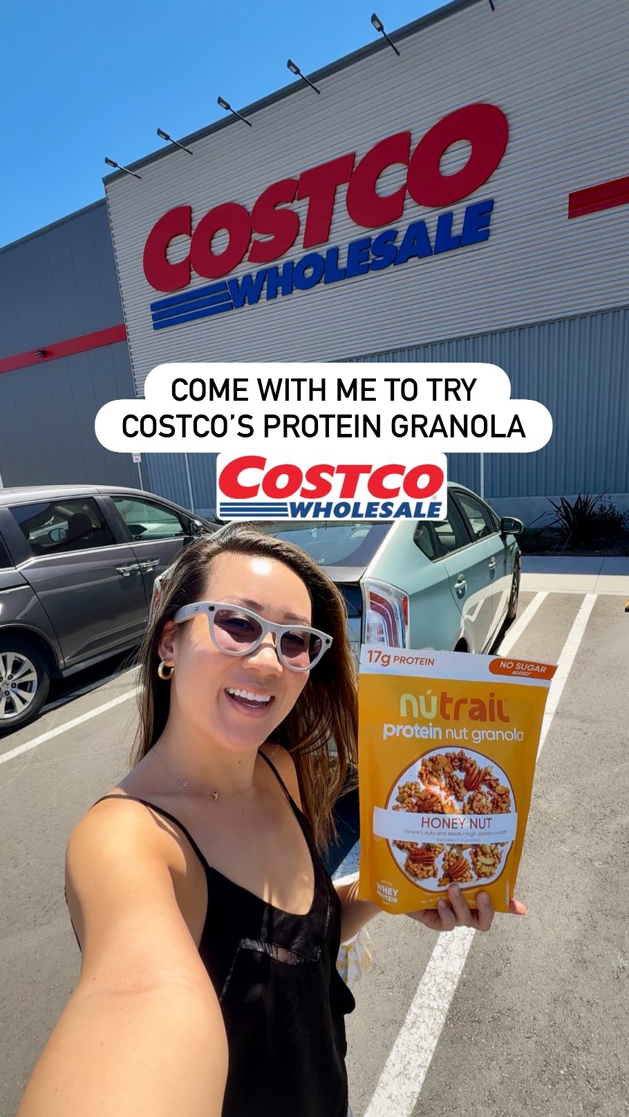 Instagram post by @costcoclaudia for nūtrail. Caption reads: ✨Come with me to try Costco’s protein granola✨....