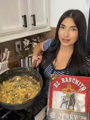 TikTok post by @acostaa.fam for El Ranchito Jerky. Caption reads: [...] Crumbs? They are SO GOOD!! 🔥🔥🔥....