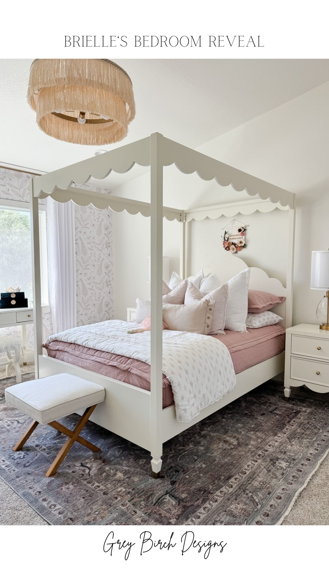 Instagram post by @greybirchdesigns for RC Willey. Caption reads: Brielle‘s dream princess bedroom project is done!!....