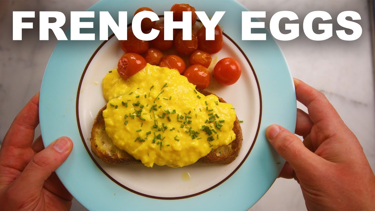 YouTube post by @aragusea for Helix Sleep. Caption reads: French-style scrambled eggs (do I like them?).