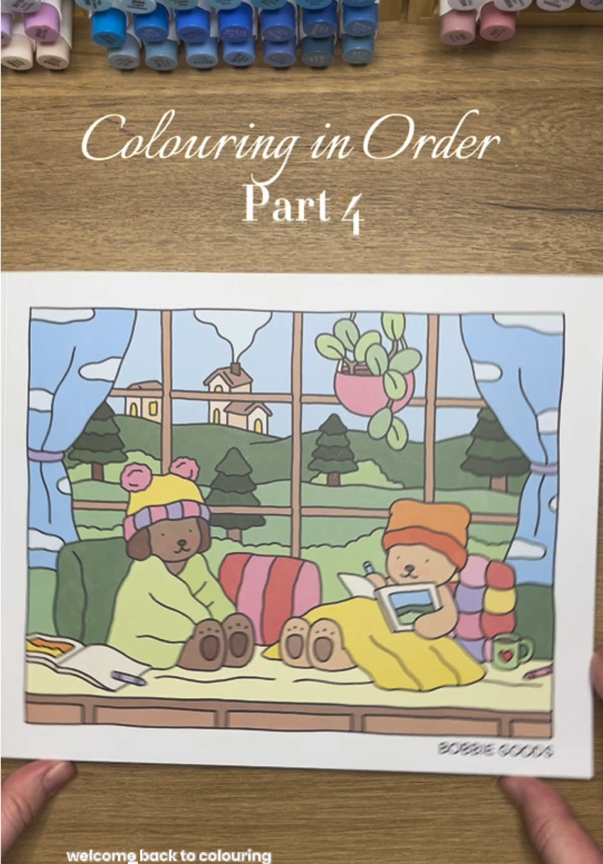 TikTok post by @rebecca.colouring for Bobbie Goods. Caption reads: Colouring in Order: Part 4🌅🍂🚲 So for this page....