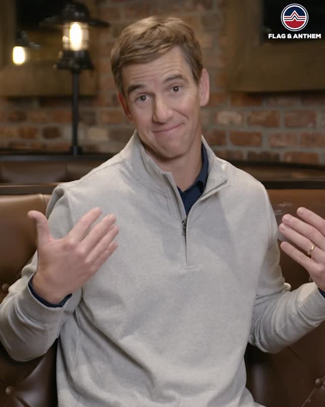 Instagram post by @elimanning for Flag & Anthem. Caption reads: I’ve been wearing quarter zips before they were....