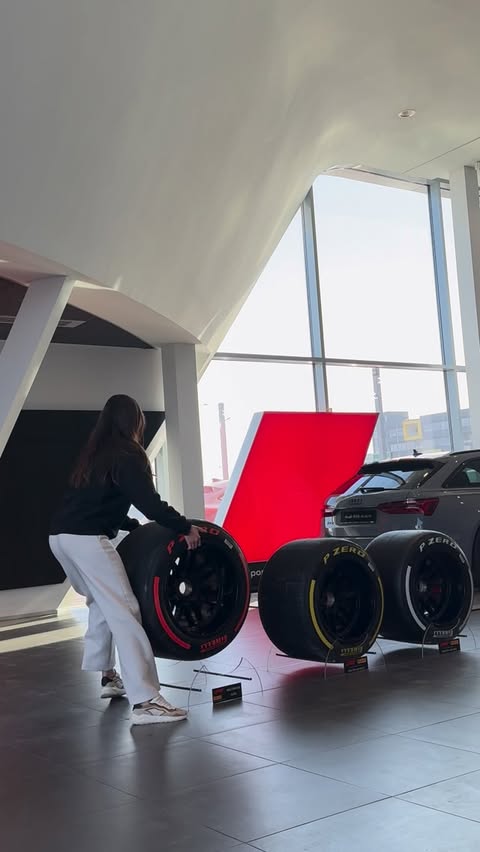 Instagram post by @silvialuuung for Pirelli. Caption reads: [...] one is the lightest!#f1 #grandprix #pirelli....