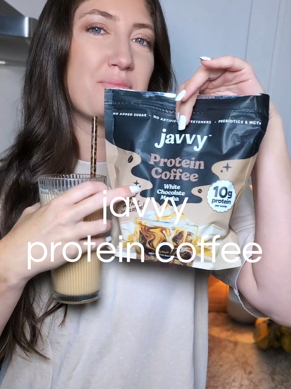 TikTok post by @caitlinsmith_5 for Javy Coffee. Caption reads: bonus if it's white chocolate mocha!! as a SAHM, I....
