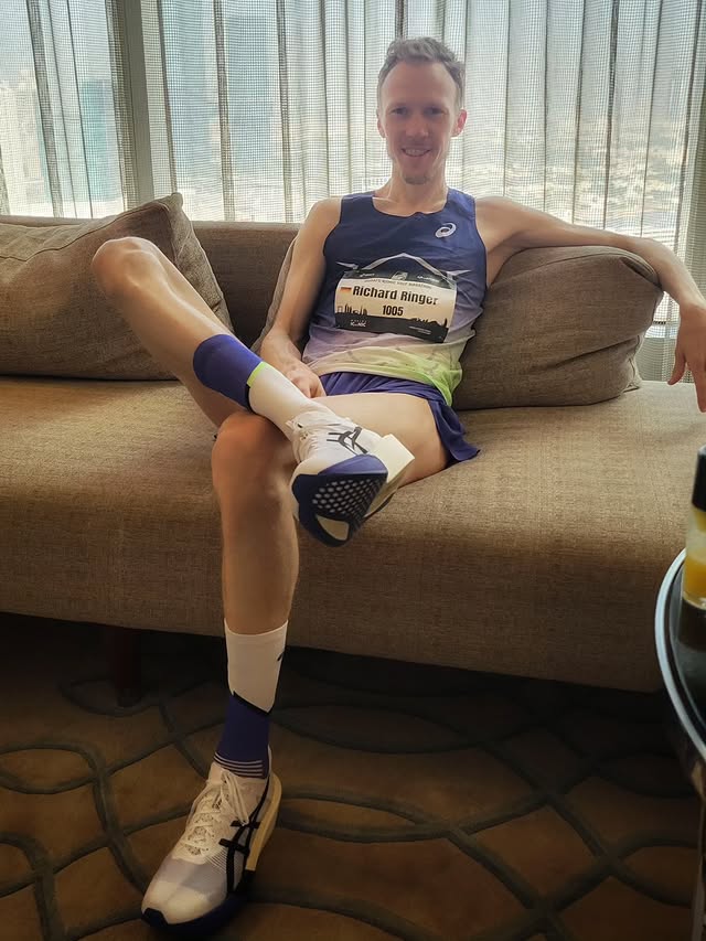 Instagram post by @richard.ringer for ASICS. Caption reads: [...] to crush it in my new RACE kit from....