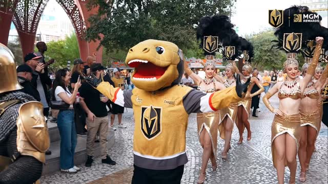 Instagram post by @vegasgoldenknights for MGM Resorts. Caption reads: The March to the Fortress is an essential part of....