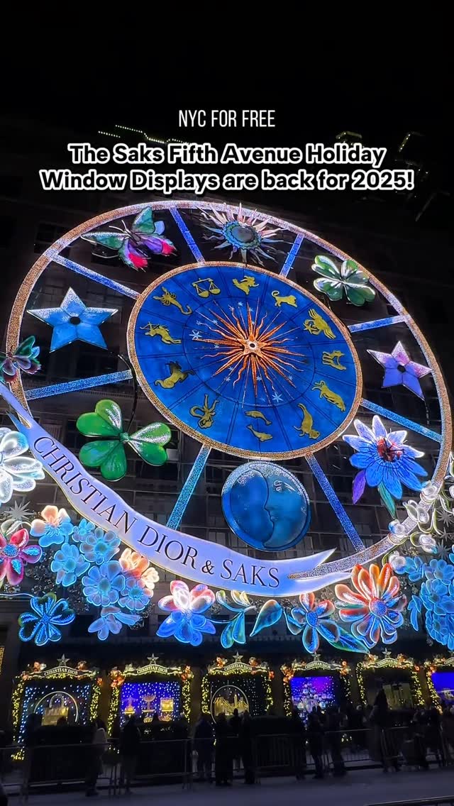 Instagram post by @nyc_forfree for Saks Fifth Avenue. Caption reads: The Saks Fifth Avenue Holiday Window Displays are....