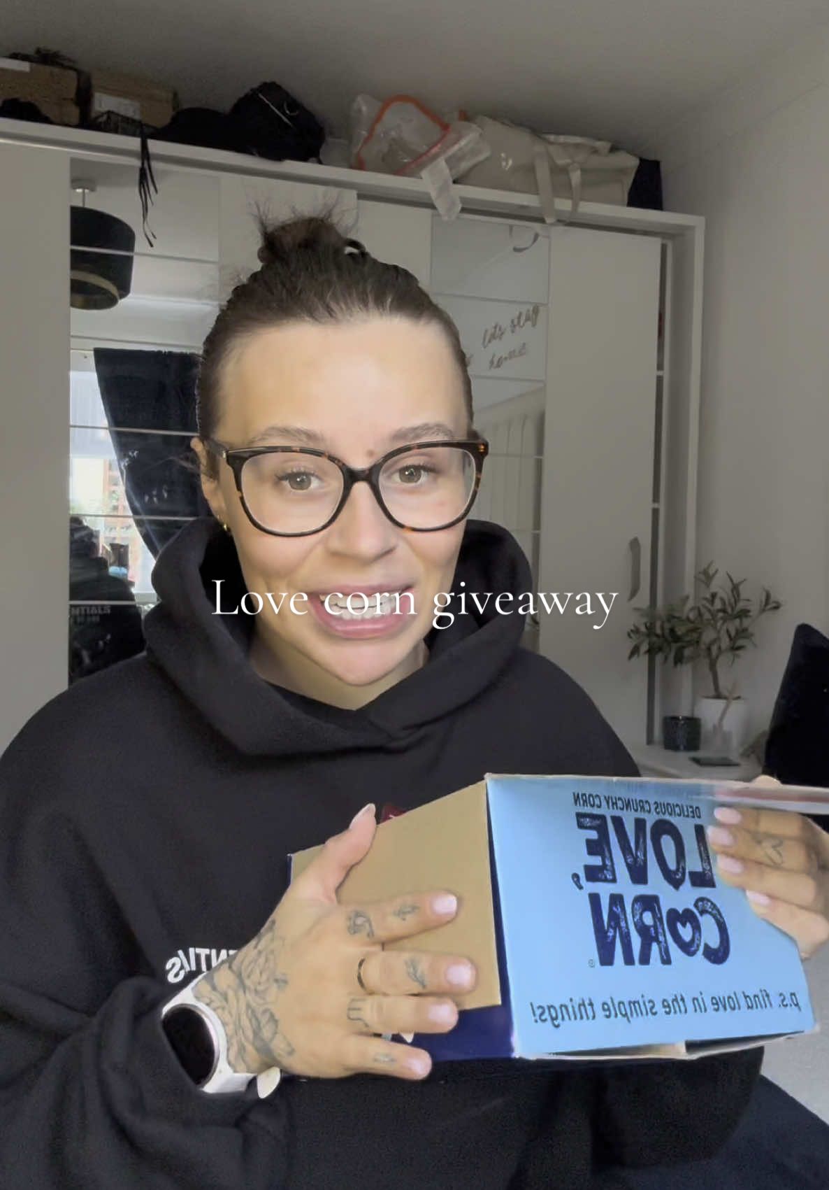 TikTok post by @brandese for LOVE CORN. Caption reads: Wanna win a years supply of LOVE CORN? 🌽 just....