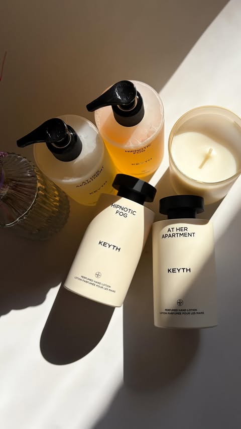 Instagram post by @azlureglow for KEYTH. Caption reads: Elevate your bathroom with these KEYTH perfumed....