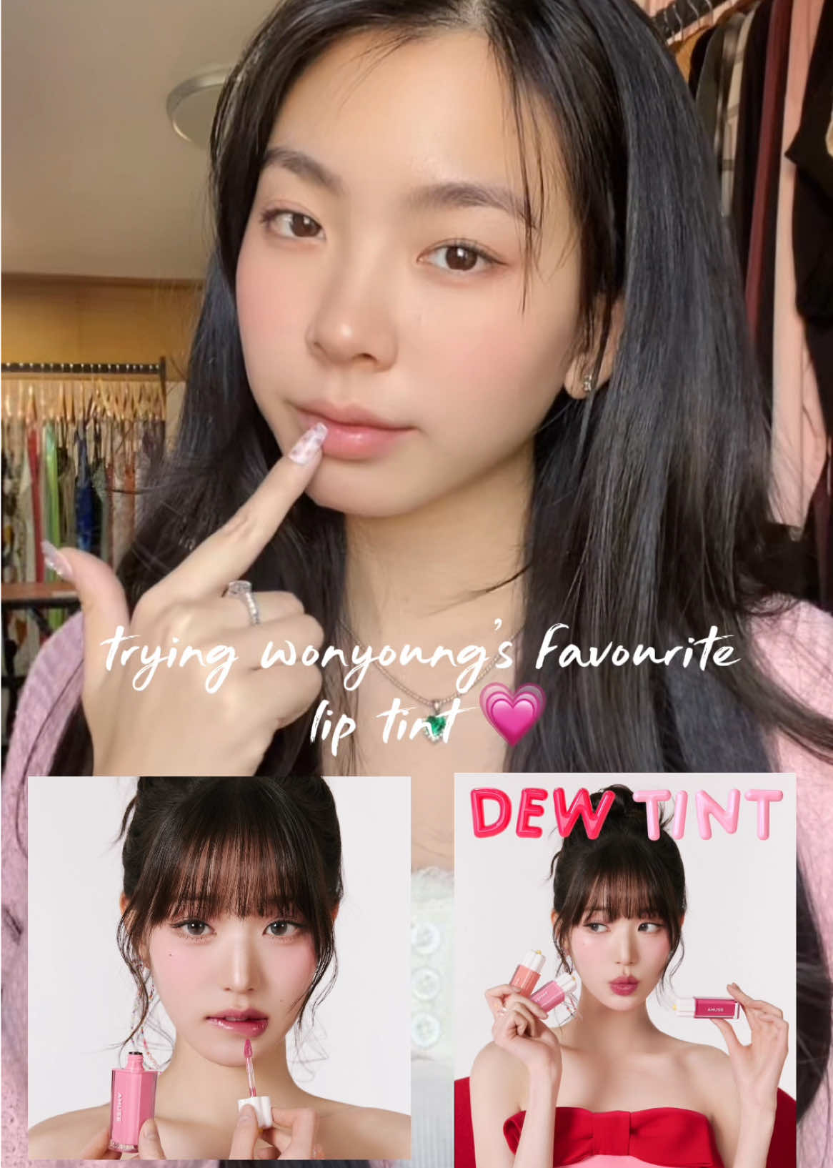 TikTok post by @beautybytaylor for AMUSE Seoul. Caption reads: [...] to get that viral wonyoung lips 💋🍭 @AMUSE....