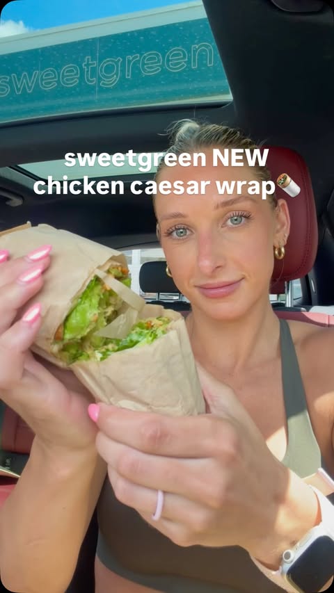 Instagram post by @hann_berkk for sweetgreen. Caption reads: [...] a post-pilates chicken caesar wrap🌯....