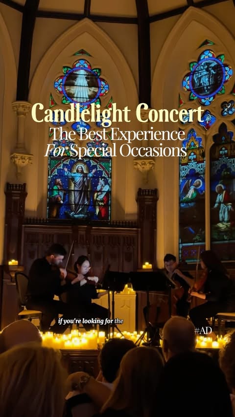 Instagram post by @explorewithrozandalex for Candlelight Concerts by Fever. Caption reads: #AD | Looking for the ultimate date night or....