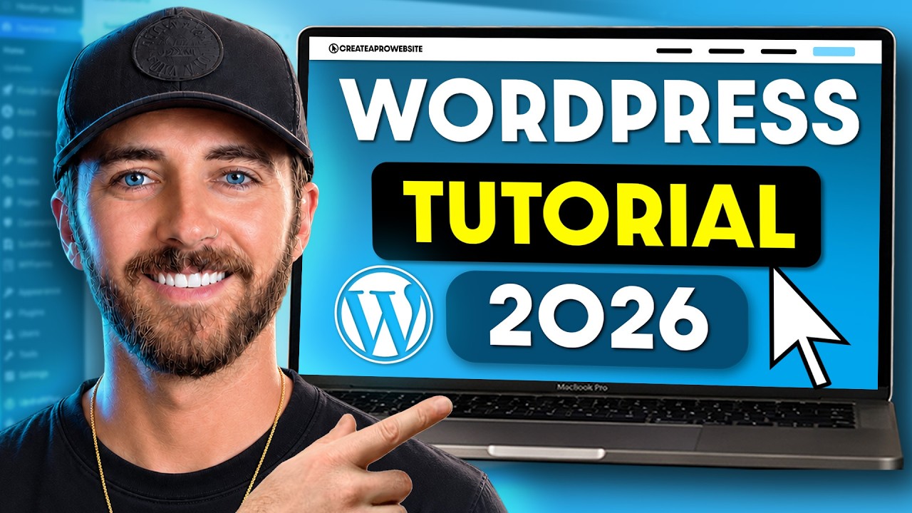 YouTube post by @CreateaProWebsite for Udemy. Caption reads: WordPress Tutorial for Beginners (2026) - Newest....