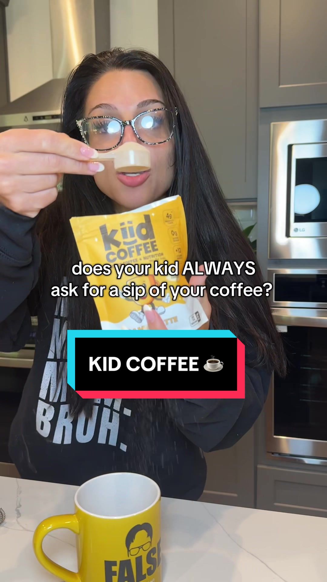 TikTok post by @thatkindafitmomma for Kiid Coffee. Caption reads: @kiidcoffee is the coffee your kids can drink but....