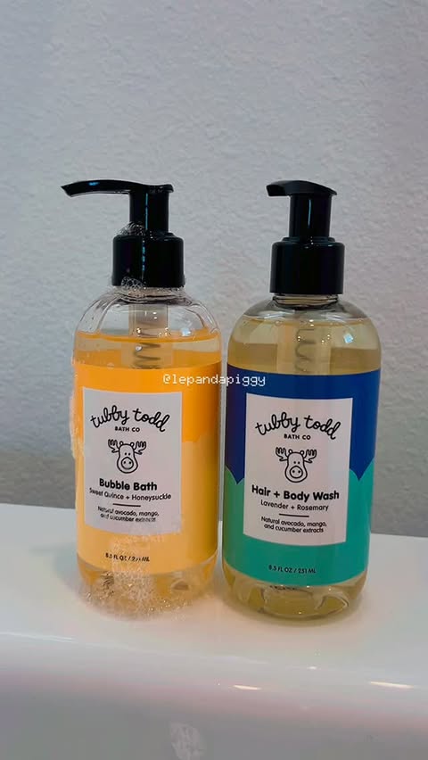 Instagram post by @lepandapiggy for Tubby Todd. Caption reads: [...] skin✨ 🛁💜 #gifted we’ve been loving....