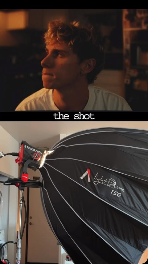 Instagram post by @dominickdodd for Aputure. Caption reads: One light and a dream @aputure.lighting....