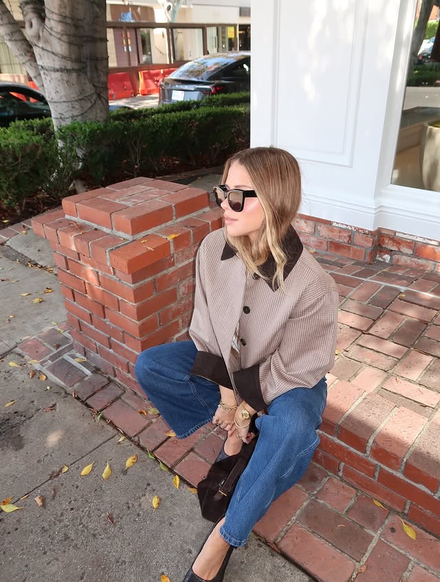 Instagram post by @anastaziadupee for J.Crew. Caption reads: Jacket of all trades 🤎 #jcrewpartner @jcrew.