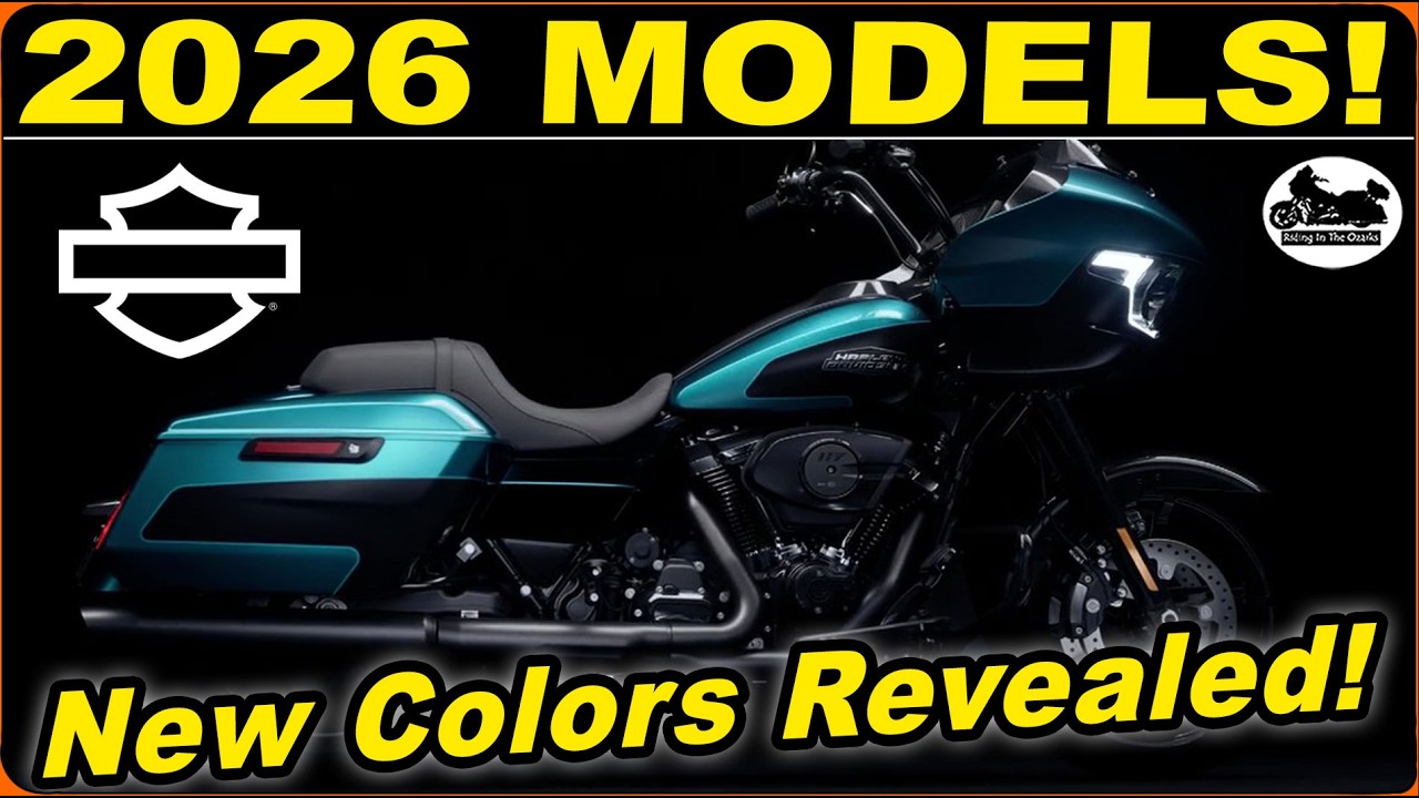 YouTube post by @RidingintheOzarks for Cardo Systems. Caption reads: Harley Davidson 2026 Model Reveal 6 Things to....