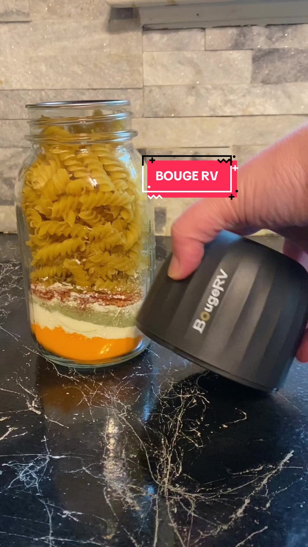 TikTok post by @madmealsinajar for BougeRV. Caption reads: [...] term storage! I use mine EVERY day ✨....
