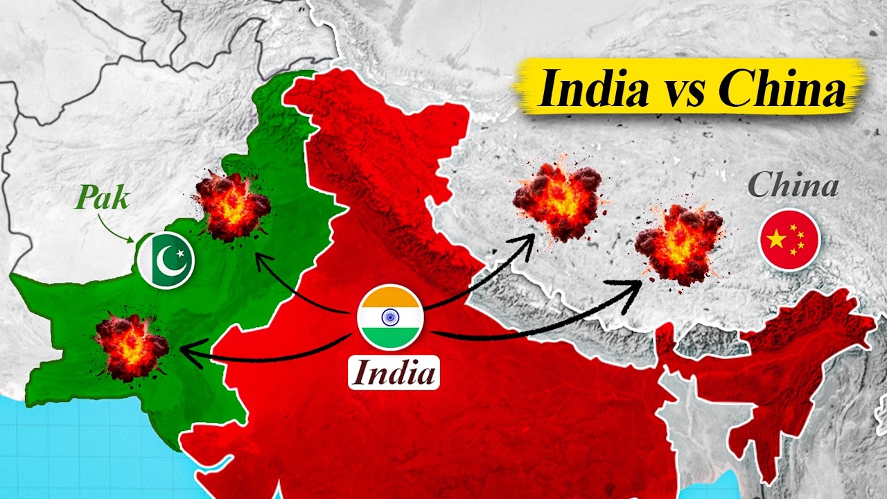 YouTube post by @echogeopolitics for ElevenLabs. Caption reads: India vs China: Who Wins If War Breaks Out Today?.
