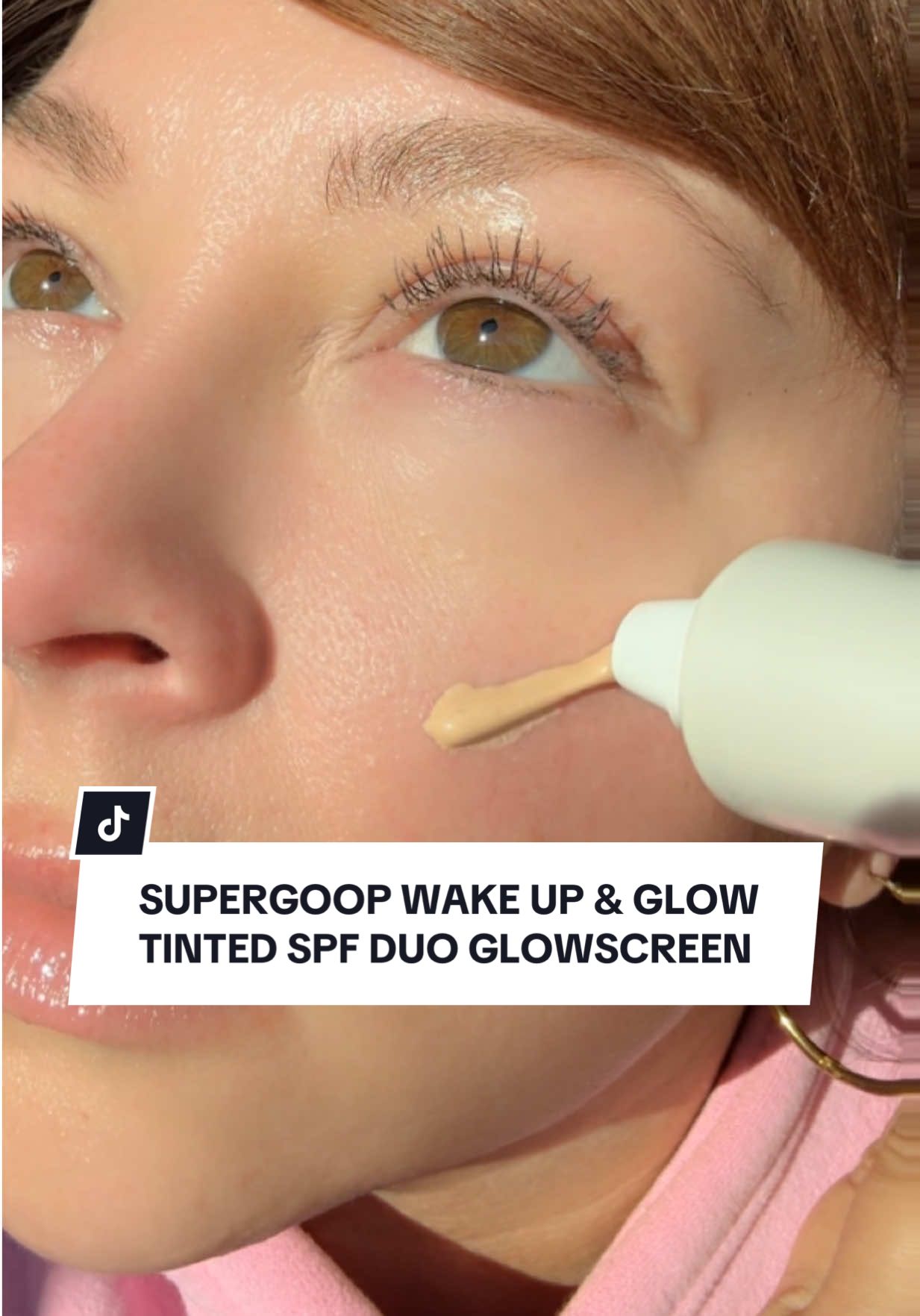 TikTok post by @ablondegirlsambition for Supergoop. Caption reads: [...] no makeup makeup skincare is @Supergoop ✨....