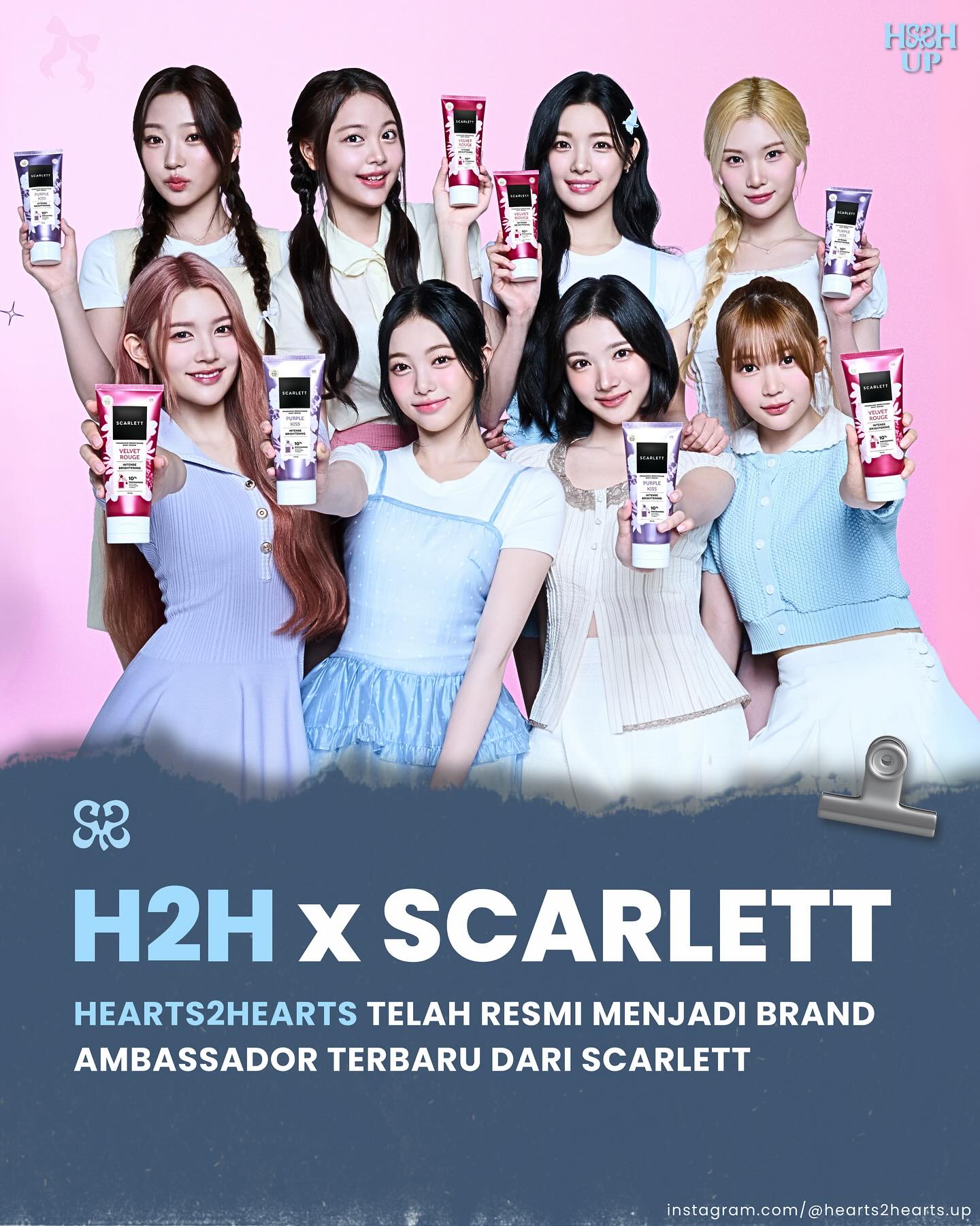 Instagram post by @hearts2hearts.up for Scarlett Whitening. Caption reads: Hatchuuu!! 😭 Bener kannn collab sama anak2! ihhh....