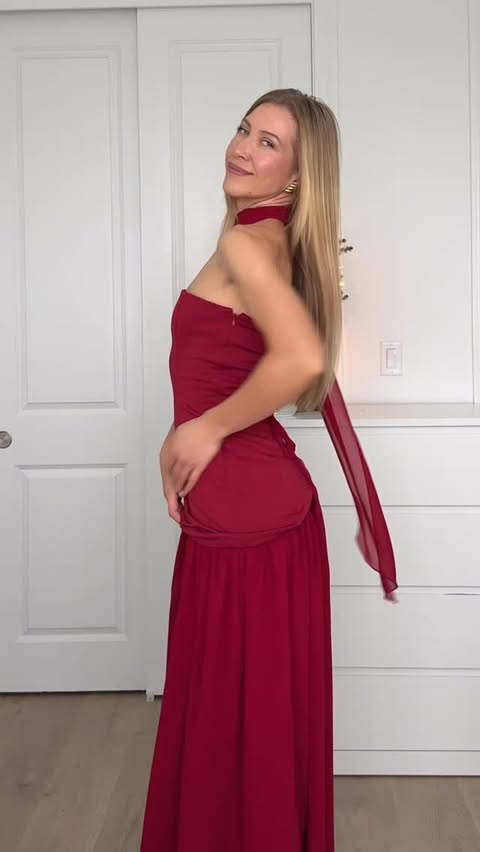 Instagram post by @masha_mixeev for Chicwish. Caption reads: Beautiful dress in burgundy color from @chicwish....