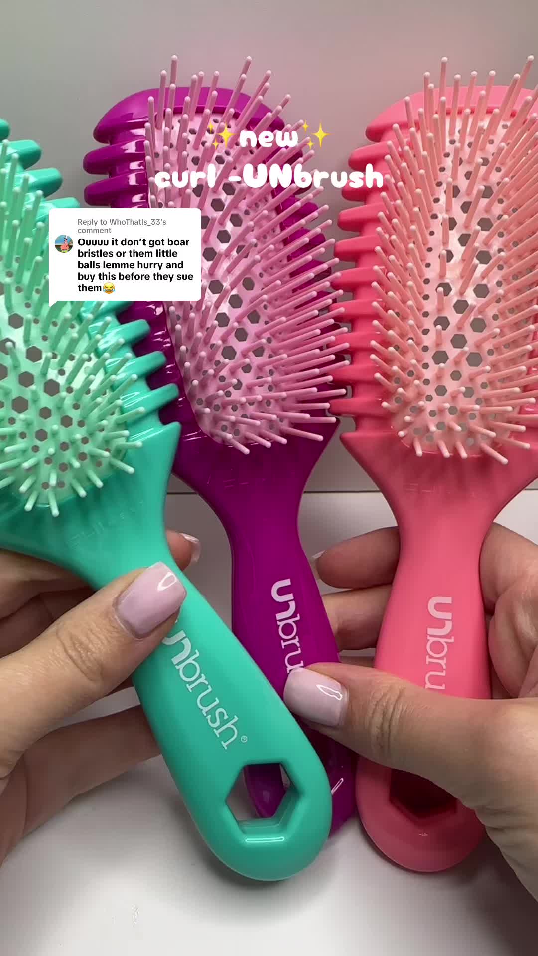 TikTok post by @mi.faves for FHI Heat. Caption reads: Replying to @WhoThatIs_33 @FHI HEAT #curlunbrush....
