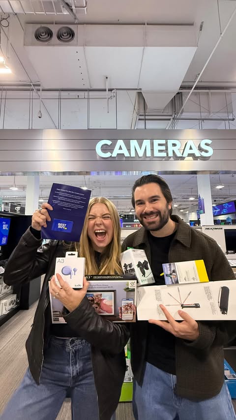 Instagram post by @thatvancouvercouple for Best Buy. Caption reads: @evocarshare 🤝 @bestbuycanada 
Keep your eyes....