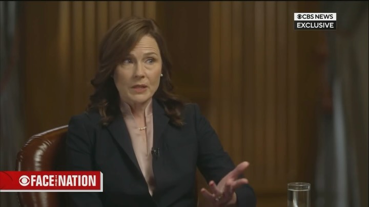 Instagram post by @norahodonnell for CBS News. Caption reads: Justice Amy Coney Barrett discussed with CBS News’....