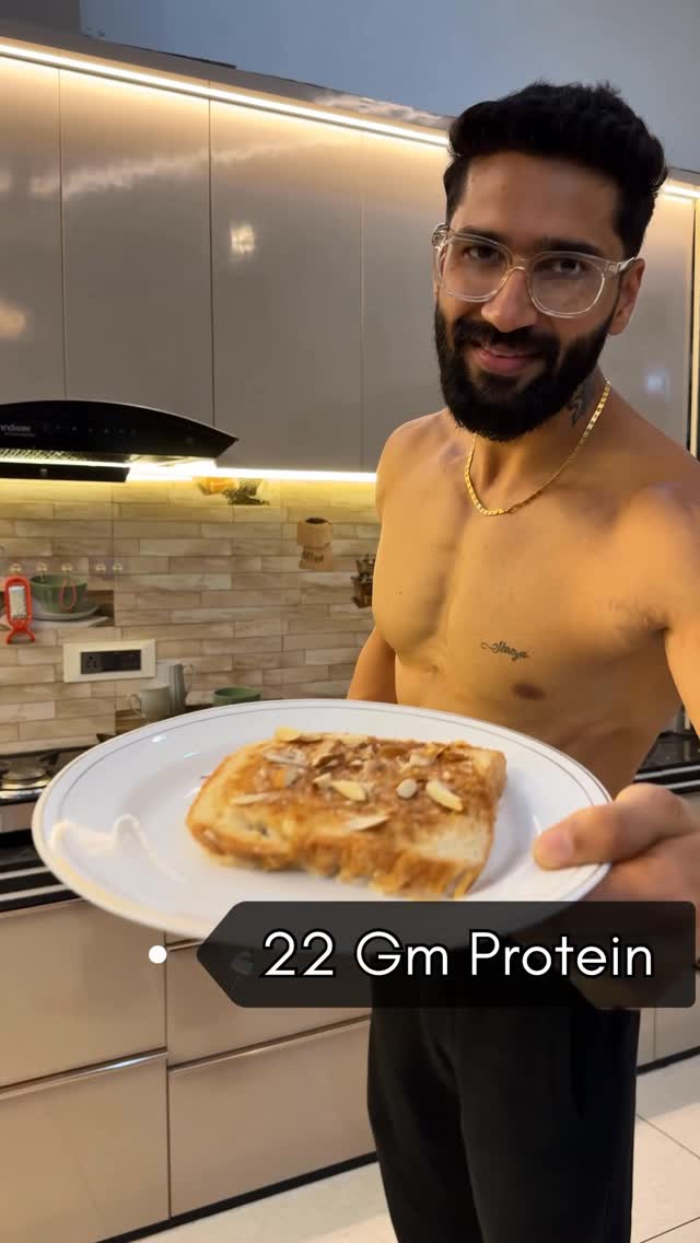 Instagram post by @getfitwith__rohit for Pintola. Caption reads: High Protein French toast !! It can satisfy your....