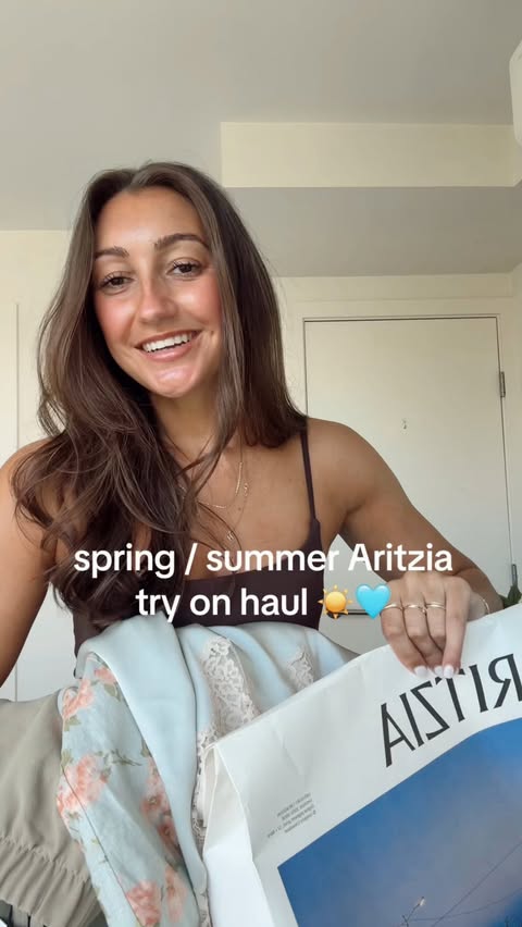 Instagram post by @haileyperry for Aritzia. Caption reads: @aritzia try on haul ☀️🩵 the new spring / summer....
