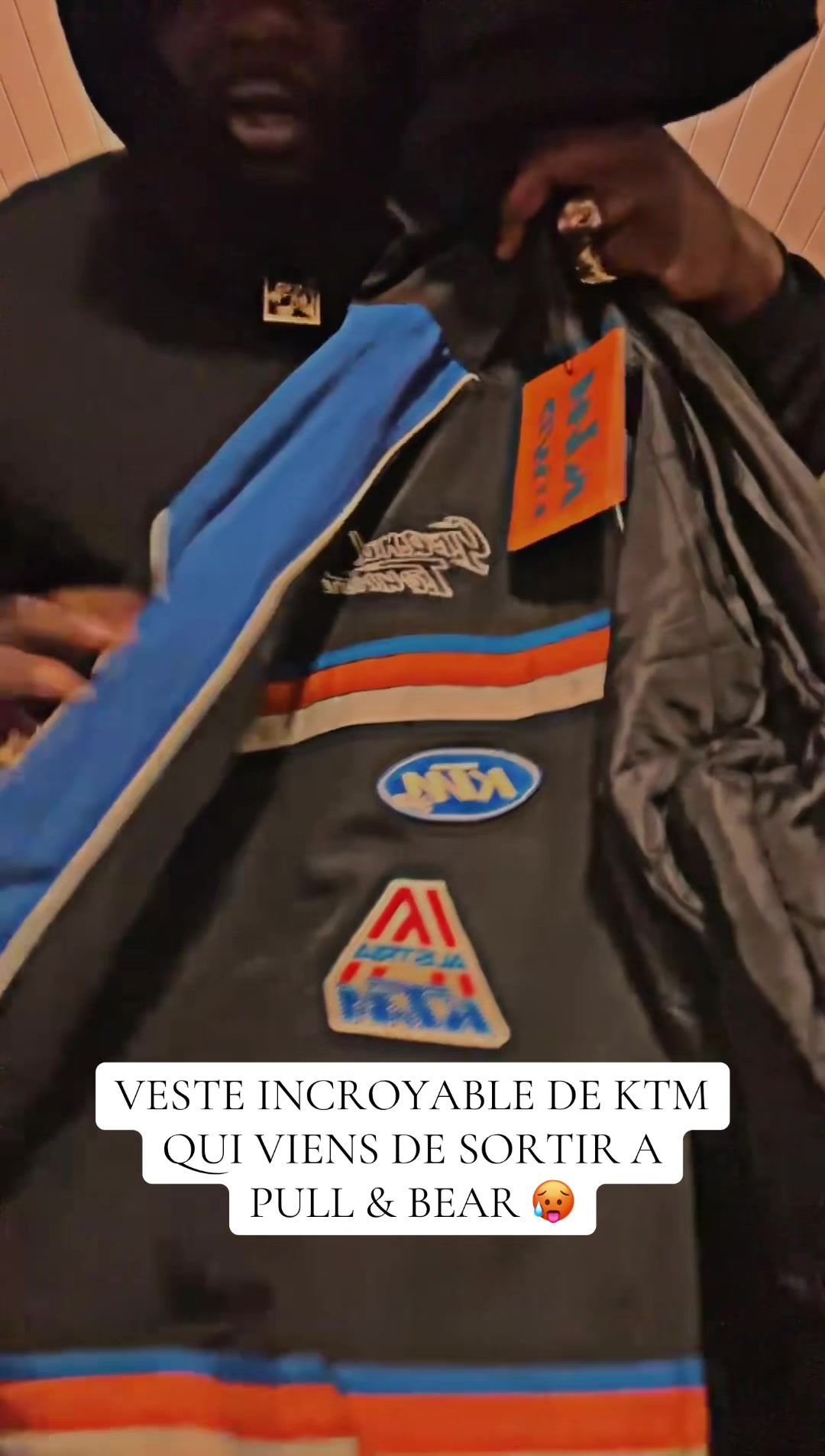 TikTok post by @7forthepure7 for Pull&Bear. Caption reads: Veste incroyable de KTM qui viens de sortir chez....