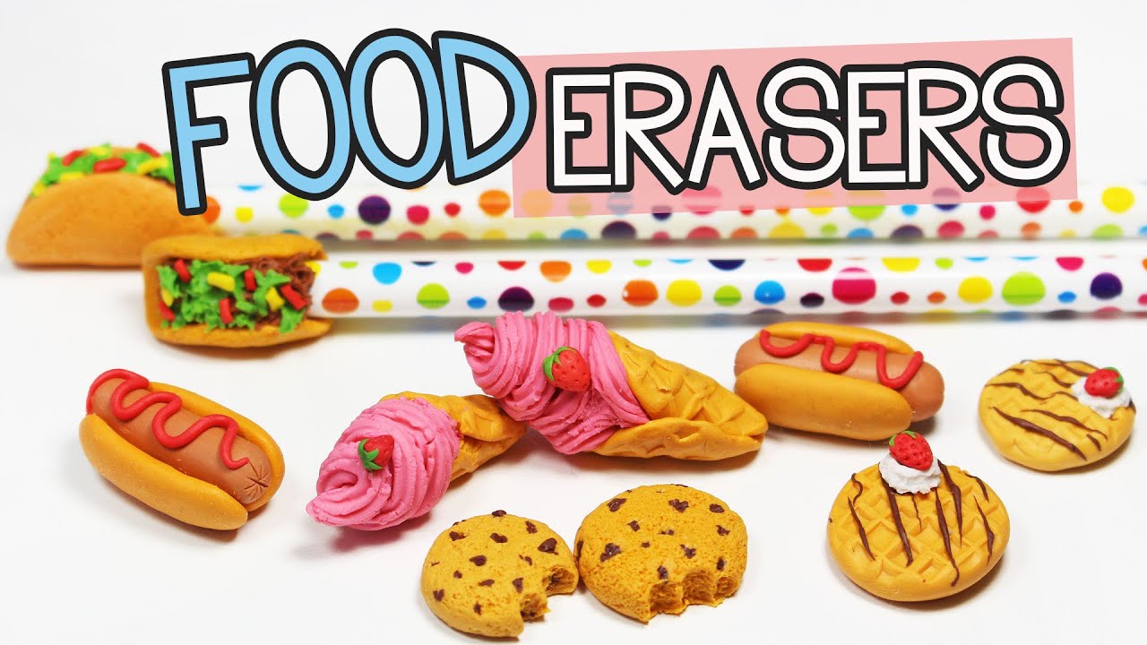 YouTube post by @ThisCharmingStuff for OOLY. Caption reads: DIY Erasers - Make Your Own Food Erasers!....