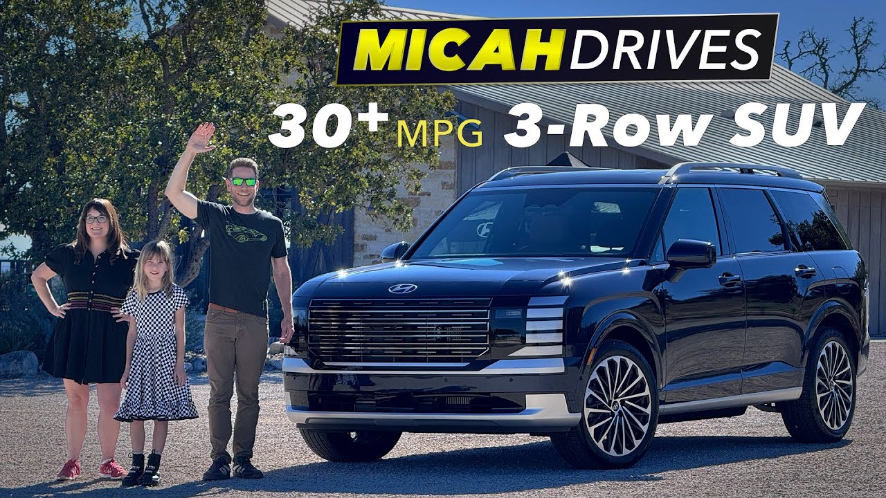 YouTube post by @MicahMuzio for Flying Eyes Optics. Caption reads: 2026 Hyundai Palisade Hybrid Review | Efficient,....