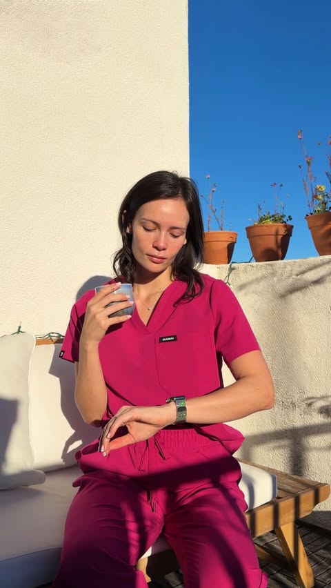 Instagram post by @rachelsouthard for Jaanuu. Caption reads: [...] I’ll be comfortable🙂‍↔️✨ Scrubs are....