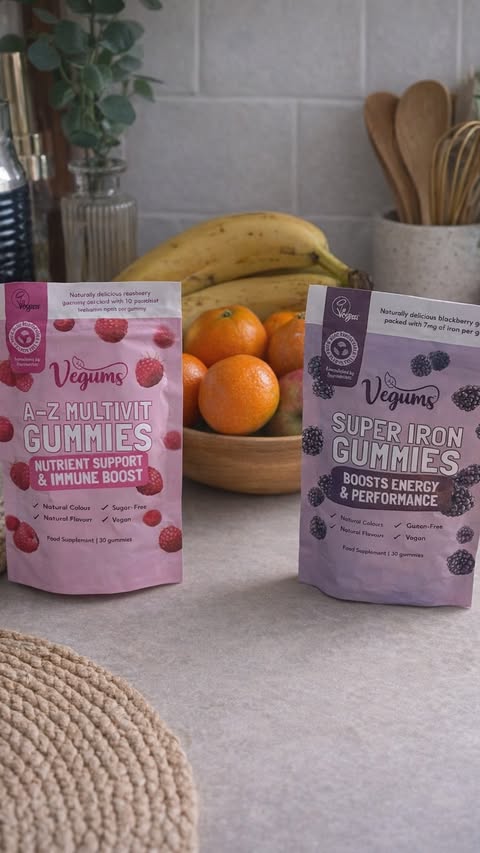 Instagram post by @mumlifeadventuresne for Vegums. Caption reads: [...] whole family powered up this week 💪 @vegums....