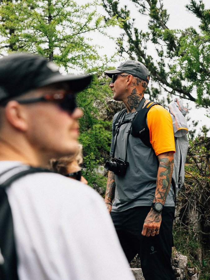 Instagram post by @mikey_kratzer_ for SALEWA. Caption reads: The Dolomites woke us gently, then called us....