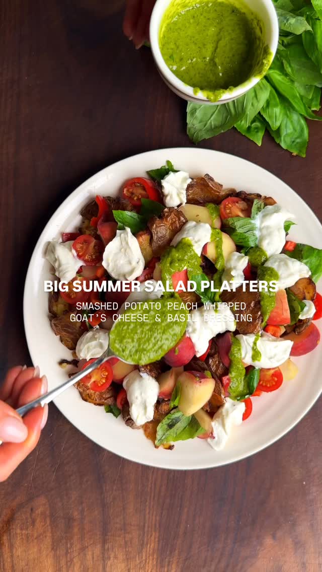 Instagram post by @emthenutritionist for Marks And Spencer. Caption reads: SMASHED POTATO & PEACH SALAD WITH WHIPPED GOAT’S....