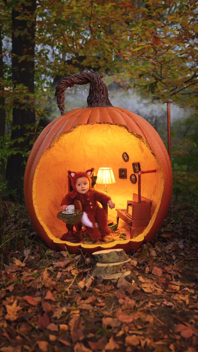 Instagram post by @alexandriaslens for Canon USA. Caption reads: Our family made a life-sized pumpkin house for a....