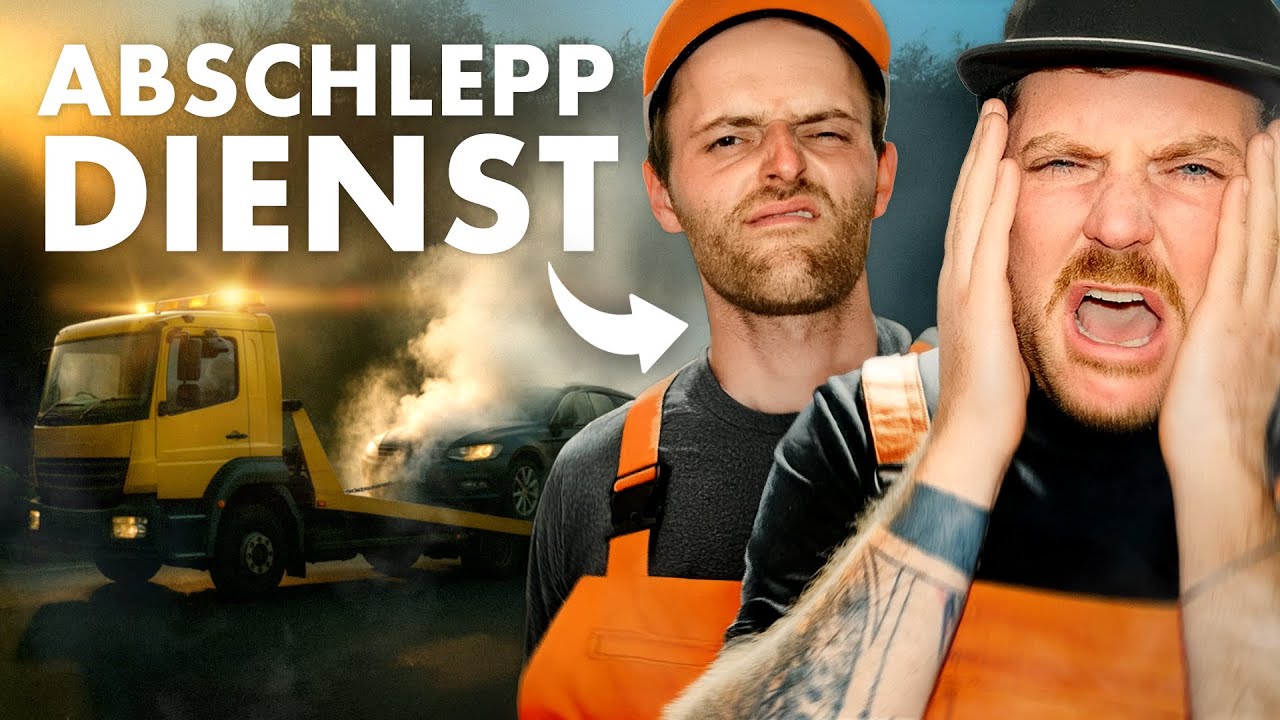 YouTube post by @DasLebendesBrian69 for Leatherman. Caption reads: Chaos at the towing service – we're posing as....