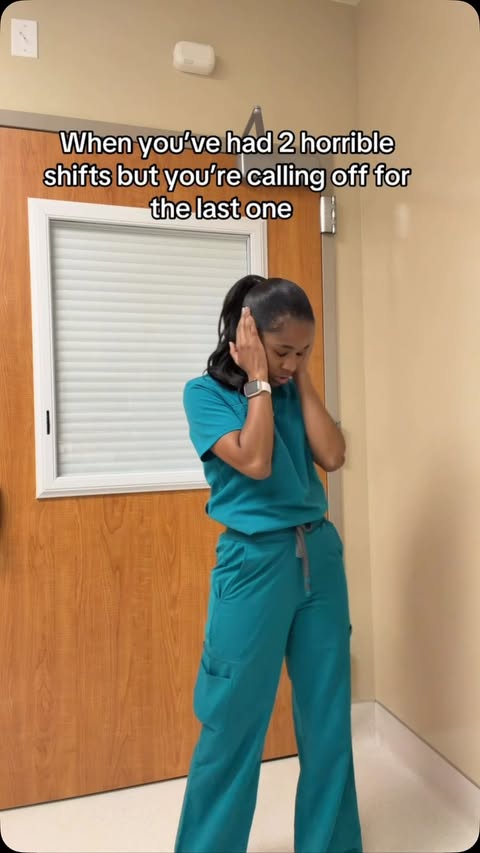 Instagram post by @nicunursedej for Fabletics Scrubs. Caption reads: The glass is half full!!! Scrubs @fableticsscrubs....