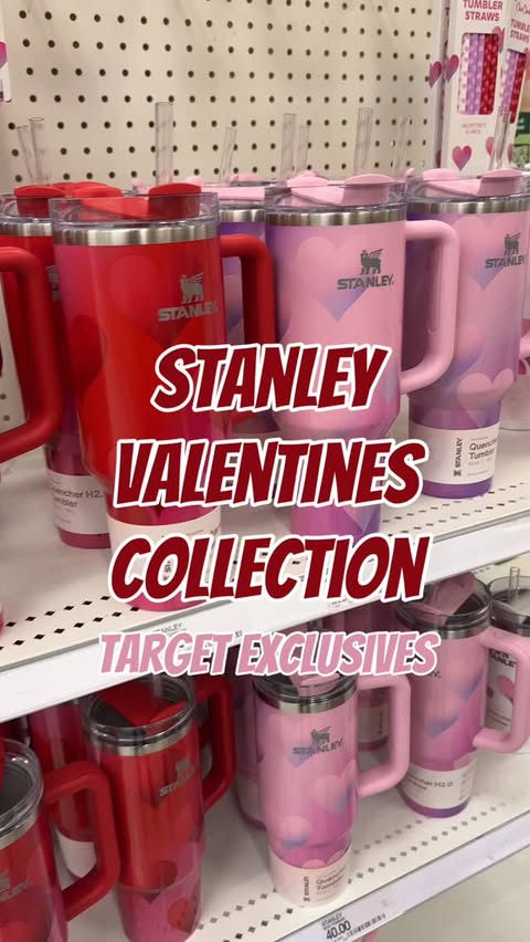Instagram post by @targetpursuit for Stanley 1913. Caption reads: Follow + comment VALENTINES 🩷♥️ The new Stanley....