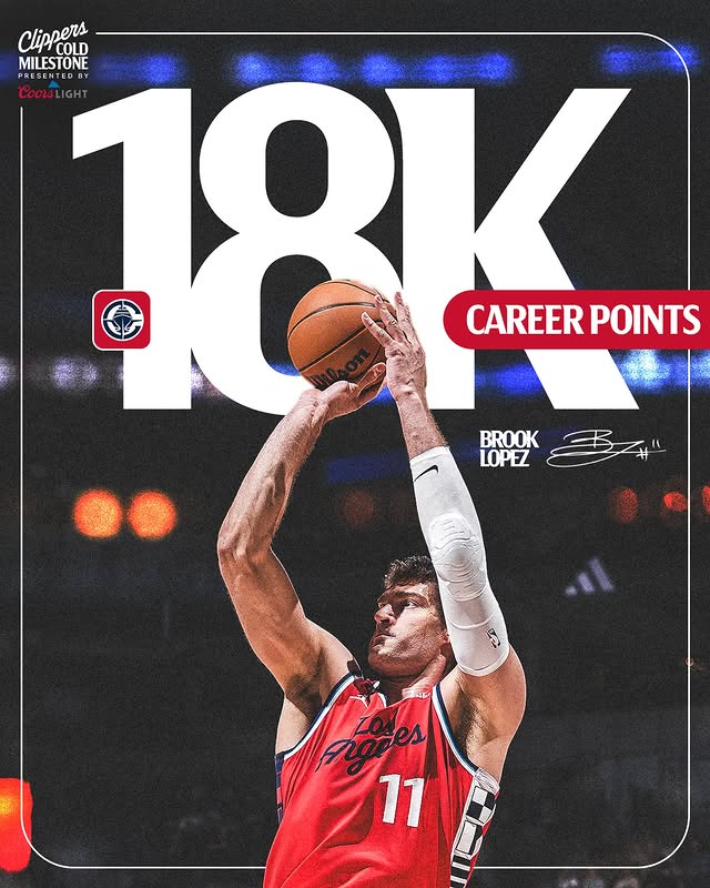 Instagram post by @laclippers for NBA. Caption reads: Brook Lopez is the only player in @NBA history....