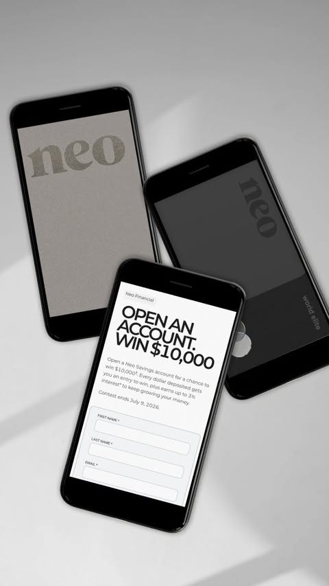 Instagram post by @shaqhall_ for Neo Financial. Caption reads: [...] closes July 9. #ad — partnered with....