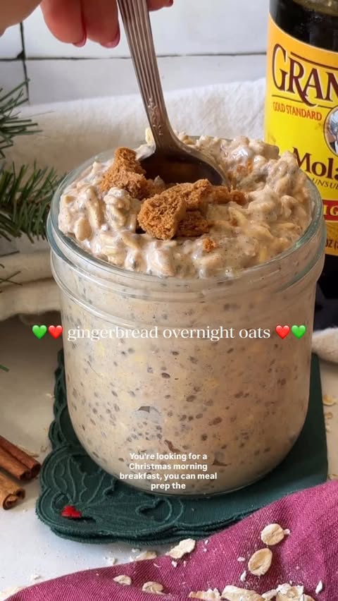 Instagram post by @mallorythedietitian for Bob's Red Mill. Caption reads: advent table series day 7: GINGERBREAD OVERNIGHT....