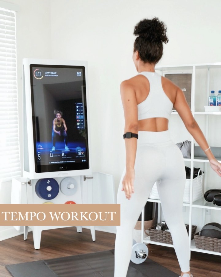 Instagram post by @chanelcocobrown for TEMPO. Caption reads: Home workout following a routine on my Tempo 🔥....